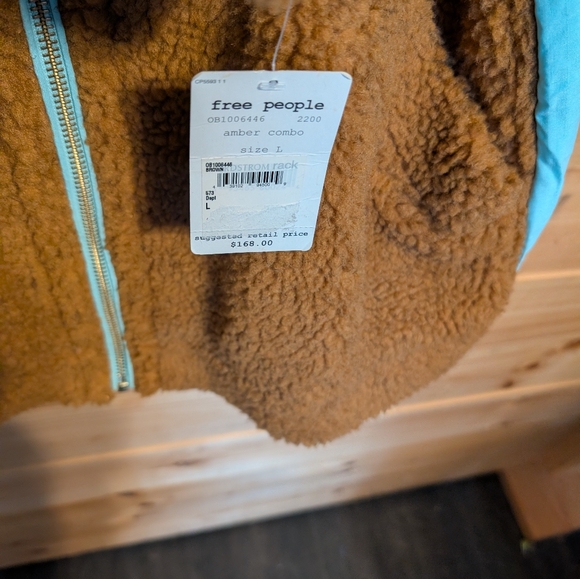 Free People Brown and Blue Fleece Jacket, NWT 168 - Picture 3 of 4